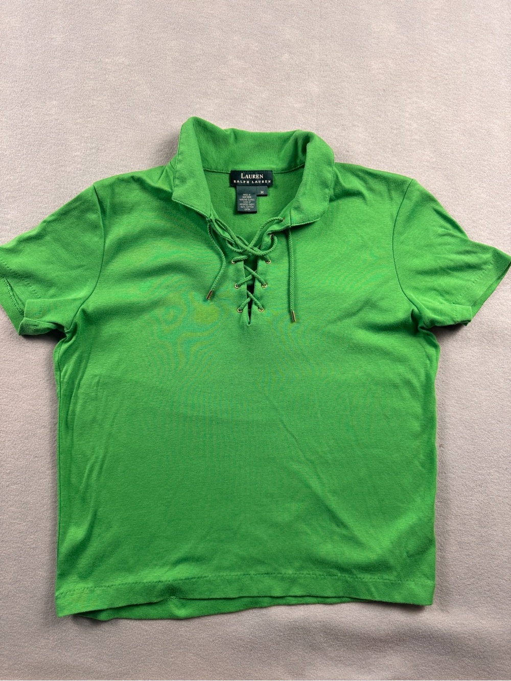 Lauren Ralph Lauren Womens Medium Green Lace Up Polo Short Sleeve Shirt VTG Y2K